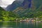 View of Undredal village Aurlandsfjord picturesque landscape Norway