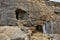 View of Unfinished Vihara showing Cell two doors, Stairs Cave No. 20 with rock-cut at Bhaja Caves, Ancient Buddhist built in 2nd