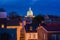 View of the United States Naval Academy Chapel at night, in Annapolis, Maryland