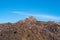 View from Unzen Nita Pass trail with rocky volcano Myoken peak, Unzen, Japan