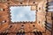 View up from Cortile del Podesta, Courtyard of Palazzo Pubblico in Siena. Italy