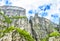 View up a gigantic rock in Lysefjord, famous as Preikestolen.