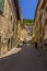 A view up a hillside street in the cathedral city of Gubbio, Italy