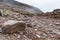 View up a river cutting near the Lava Tower in the alpine desert zone of the Machame route on Mount Kilimanjaro, Tanzania