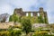 A view up the steps leading to the castle ruins in Haverfordwest, Pembrokeshire, Wales