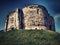 View up the steps on the motte to the ruins of the stone medieval Norman keep of York Castle known as Cliffords Tower 