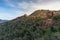 View up to giant boulders mountain and eucalyptus forest