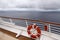 View from upper deck of modern cruise ship showing lifesaver