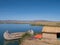 View of the Uros floating reed islands, Lake Titicaca, Puno Region, Peru