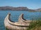 View of the Uros floating reed islands, Lake Titicaca, Puno Region, Peru