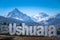 View of the Ushuaia sign in winter