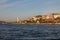 View of the Uskudar district of Istanbul from the Bosphorus at sunset. Turkey