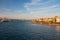 View of the Uskudar district of Istanbul from the Bosphorus at sunset. Turkey