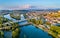 View of the Vah river at Trencin, Slovakia