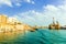 View of Valletta and oil floating platform in Malta bay