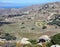 View of valley, plateau, huge granite rock formation, Volax village Tinos island Cyclades Greece