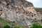 View of Vardzia caves. Vardzia is a cave monastery site in southern Georgia, excavated from the slopes of the Erusheti Mountain on