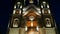 View with various night lighting of the Roman-Catholic Cathedral Millenium, Timisoara, Romania