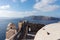 View on the Venetian castle ruin in Oia on the Mediterranean Sea