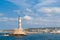 View on venetian lighthouse and harbour in Chania