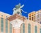 View of the Venetian statue `The Lion of St. Mark `, Las Vegas, Nevada, USA. Isolated on blue background