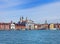 View of venice from the sea showing the zattere salute area with the church of santa maria del rosario and waterfront landmark