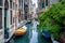 View of Venice traditional canal with boats .Venice is a popular tourist destination of Europe.