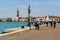 The view of Venice waterfront and St Mark`s Campanile and Doge`s Palace on a beautiful sunny day