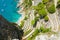 View of Via Krupp from Gardens of Augustus descending to Marina Piccola sea, Capri Island, Italy