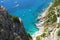 View of Via Krupp from Gardens of Augustus descending to Marina Piccola sea, Capri Island, Italy