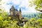 View of Vianden castle in Luxembourg from the hill