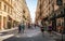 View of Victor Hugo pedestrian shopping street with people on summer day in Lyon 2nd arrondissement France