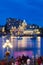 View of Victoria city Inner harbor with crowds waiting for fireworks display.