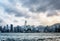 View of Victoria harbor and business center of Hong Kong Island