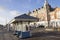 View of the Victorian Royal Hotel along the Esplanade promenade with a shelter in the