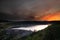 View from the view point called Kleine Kanzel at the german lake Edersee at sunset