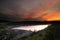 View from the view point called Kleine Kanzel at the german lake Edersee at sunset