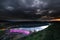 View from the view point called Kleine Kanzel at the german lake Edersee at sunset