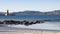 View of Vigo estuary, Sea Museum beacon and Cangas village from Carril beach