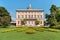 View of Villa Ciani with colorful flowers foreground in the public city park of Lugano.