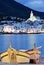 View of village of Cadaques, Costa Brava, Spain: Cathedral and Houses