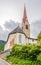 View at the village chuch of Onies Onach in Italy Dolomites