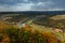 View of a village in the countryside in autumn near  Saxon Switzerland Mountains.