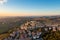 View of the village of Morrovalle in Marche Province in Italy in warm evening light