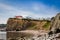 View of the village of Perce cliff from the pierced rock