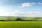 View of vineyards and farms in the Svatoborice region of Moravian Tuscany during a sunny autumn day in the background blue sky