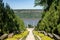 A view of The Vista, a long descending staircase culminating in the Overlook at the Untermyer