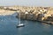 The view on Vittoriosa and yachts in sunset