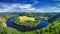 View of Vltava river horseshoe shape meander from Solenice viewpoint, Czech Republic