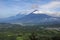 View of volcan de agua from active volcano Pacaya near Antigua in Guatemala, Central America.